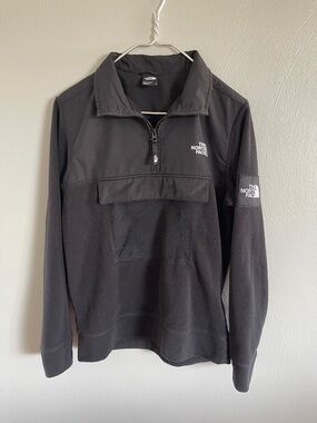The North Face Black Quarter Zip Fleece Pullover Jacket Mens Small Logo